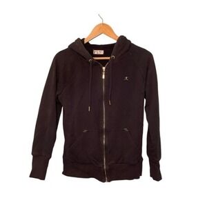 Danskin Fleece Lined Zip-Up Hoodie Sweatshirt Black Knit Long Sleeve Hooded M